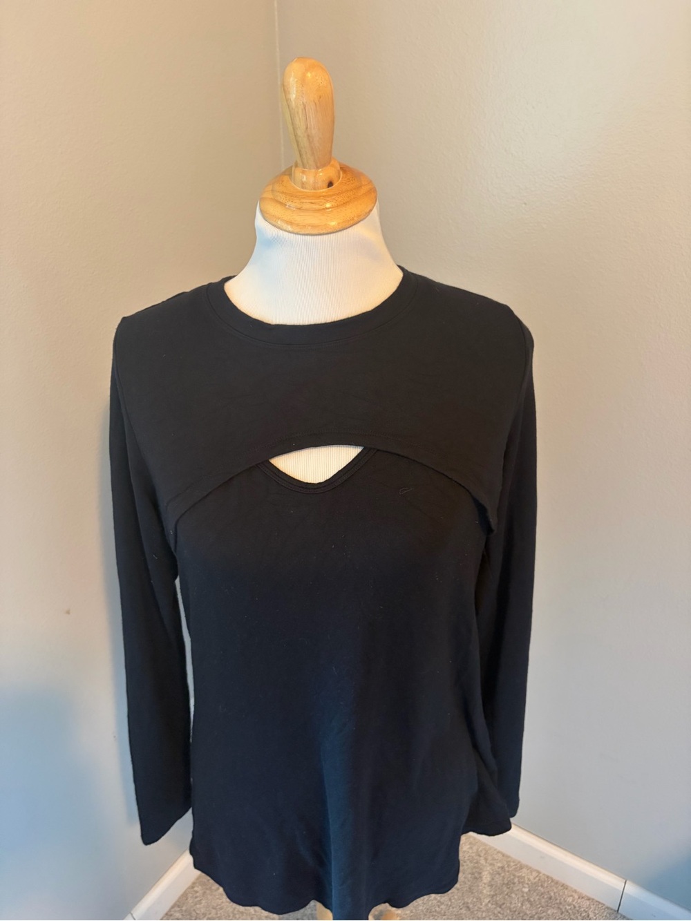 CAbi Black Long Sleeve Top with Front Cutout Detail Peekaboo Tee #4201